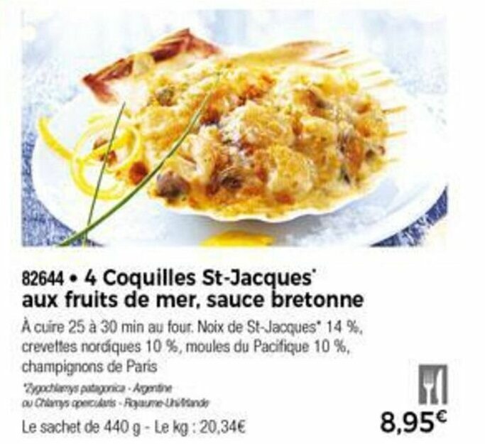 Promo 4 Coquilles StJacques aux fruits de mer sauce bretonne chez Thiriet