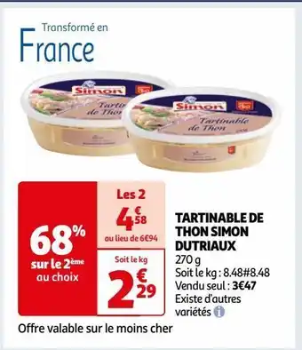 Auchan Tartinable de thon simon dutriaux offre