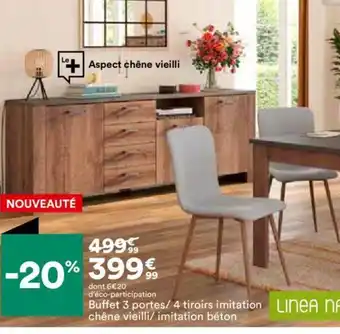 BUT Buffet 3 portes/ 4 tiroirs imitation LINEA NATURA chêne vieilli/ imitation béton offre