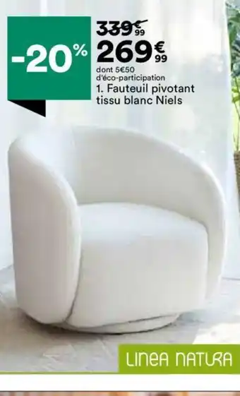 BUT 1. Fauteuil pivotant tissu blanc Niels offre