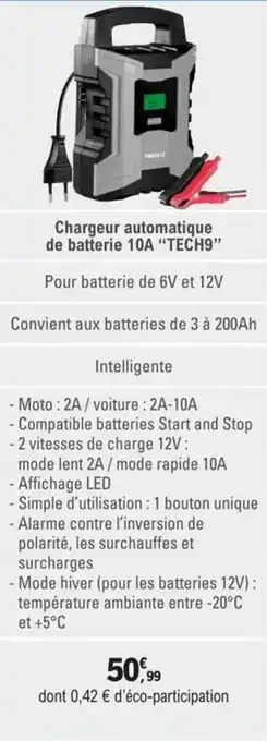 E.Leclerc L'Auto Chargeur automatique de batterie 10A "TECH9" offre