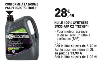 E.Leclerc L'Auto HUILE 100% SYNTHÈSE 5W30 FAP C2 "TECH9"(¹) offre