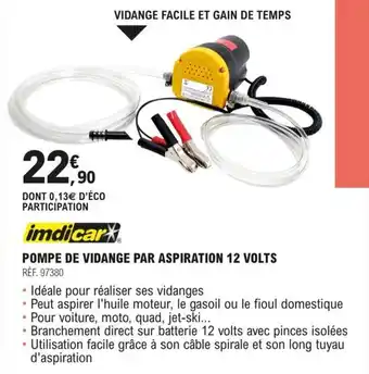 POMPE DE VIDANGE PAR ASPIRATION 12 VOLTS
