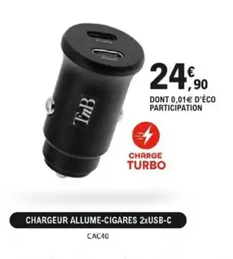 E.Leclerc L'Auto CHARGEUR ALLUME-CIGARES 2xUSB-C CACAO offre