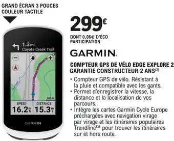 E.Leclerc L'Auto COMPTEUR GPS DE VÉLO EDGE EXPLORE 2 GARMIN offre