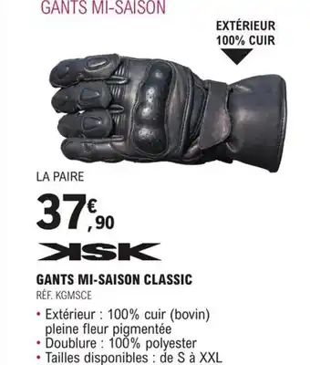 E.Leclerc L'Auto GANTS MI-SAISON CLASSIC RÉF. KGMSCE offre