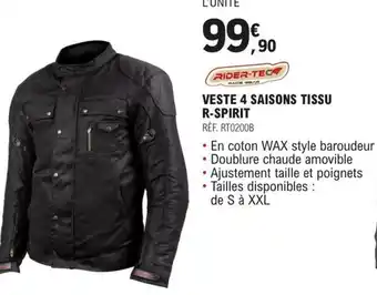 VESTE 4 SAISONS TISSU R-SPIRIT