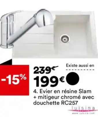 4. Evier en résine Slam + mitigeur chromé avec douchette RC257