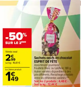 Carrefour Market Sachets œufs en chocolat Esprit de Fête offre