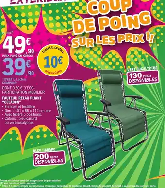 E.Leclerc FAUTEUIL RELAX PLIANT "CELADON" offre