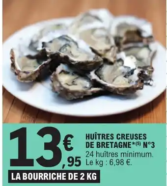 E.Leclerc HUÎTRES CREUSES DE BRETAGNE *(5) N°3 24 huîtres minimum. 95 Le kg: 6,98 €. offre