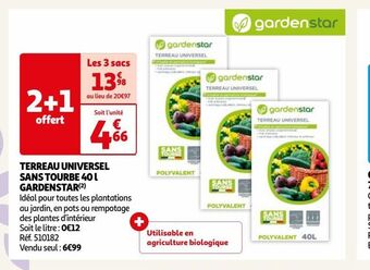 Auchan Terreau universel sans tourbe 40 l gardenstar offre