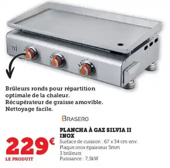 Super U PLANCHA À GAZ SILVIA II INOX offre