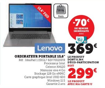 Super U ORDINATEUR PORTABLE 15,6" offre