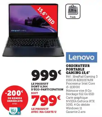 Super U ORDINATEUR PORTABLE GAMING 15,6" offre