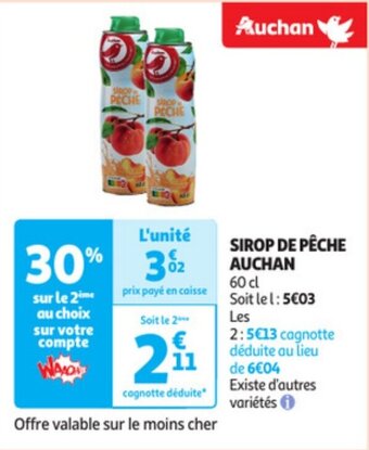 Auchan SIROP DE PÊCHE AUCHAN offre