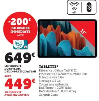 Hyper U TABLETTE offre