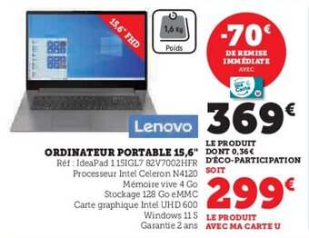Hyper U ORDINATEUR PORTABLE 15,6" offre
