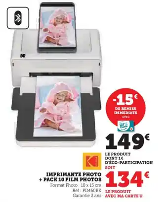 Hyper U IMPRIMANTE PHOTO + PACK 10 FILM PHOTOS offre