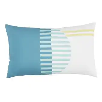 Coussin motifs à motifs rayures bleu canard, bleu clair et écrues 30x50