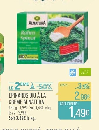 Match EPINARDS BIO À LA CRÈME ALNATURA offre