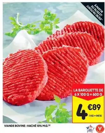 Leader Price Viande Bovine : Haché 15% M.G offre