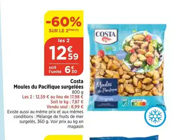 Maximarché COSTA Moules du Pacifique surgelées offre
