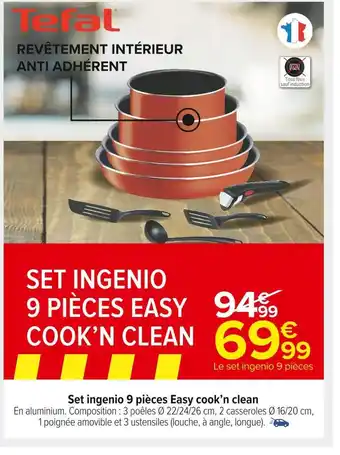 Carrefour Market Tefal set ingenio 9 pièces easy cook’n clean offre