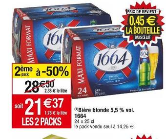 Cora x Carrefour 1664 bière blonde 5,5 % vol. offre