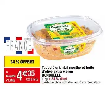 Cora x Carrefour Bonduelle taboulé oriental menthe et huile d’olive extra vierge offre