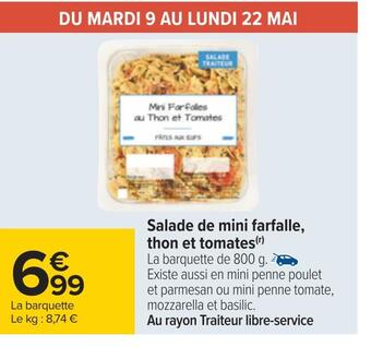 Carrefour Salade de mini farfalle, thon et tomates offre