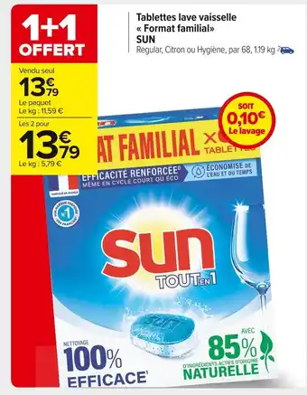Carrefour Market Sun tablettes lave vaisselle format familial offre