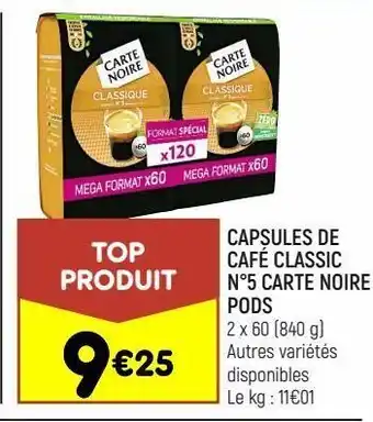 Leader Price Capsules de café classic n°5 carte noire pods offre