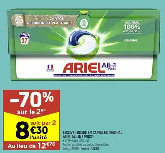 Leader Price Lessive liquide en capsules original ariel all in 1 pods offre