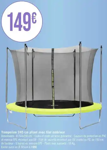 Trampoline 245 cm pliant avec filet extérieur