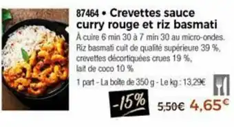 Thiriet Crevettes sauce curry rouge et riz basmati offre
