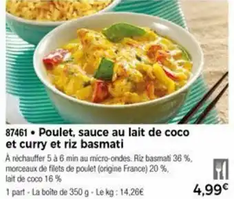 Thiriet Poulet, sauce au lait de coco et curry et riz basmati offre