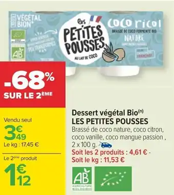 Carrefour Dessert végétal Bio(n) LES PETITES POUSSES offre