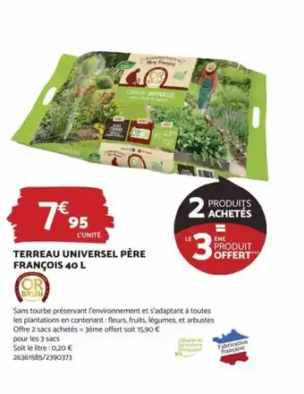 Bricomarché TERREAU UNIVERSEL PÈRE FRANÇOIS 40 L offre