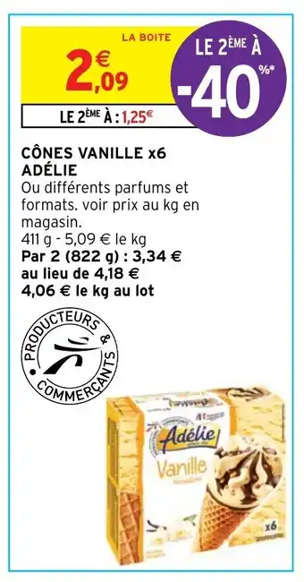 Intermarché Hyper CÔNES VANILLE X6 ADÉLIE offre