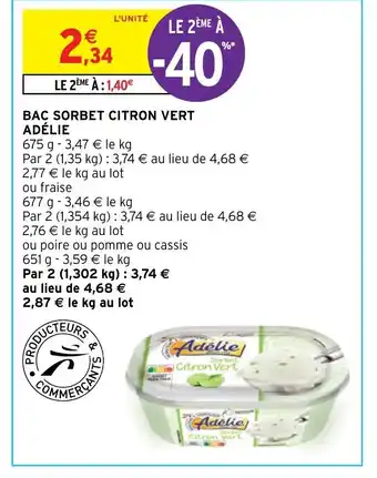 Intermarché Hyper BAC SORBET CITRON VERT ADÉLIE offre