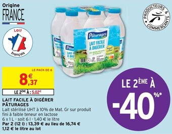 Intermarché Hyper LAIT FACILE À DIGÉRER PÂTURAGES offre