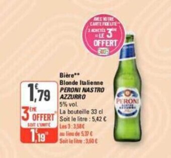 G20 Bière** Blonde Italienne PERONI NASTRO AZZURRO offre