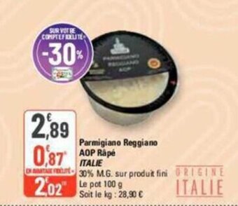 G20 Parmigiano Reggiano AOP Râpé ITALIE offre