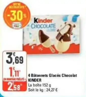 G20 4 Bâtonnets Glacés Chocolat Kinder offre