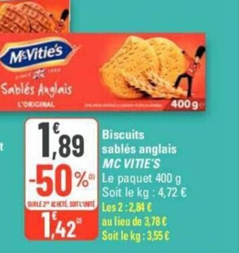 G20 Biscuits sablés anglais nappés chocolat au lait MC VITIE'S offre