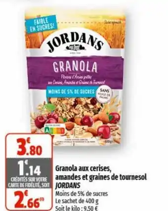 Coccinelle Supermarché Granola aux cerises Amandes Et Graines De Tournesol Jordan offre