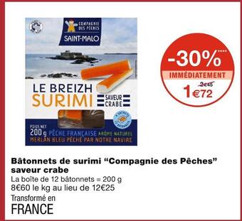 Monoprix Compagnie des pêches bâtonnets de surimi saveur crabe offre