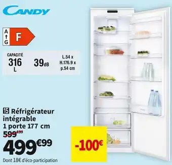 Candy réfrigérateur intégrable 1 porte 177 cm cflo172f