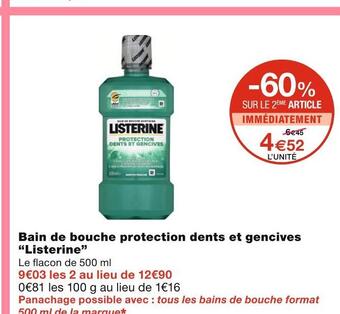 Monoprix Listerine bain de bouche protection dents et gencives offre